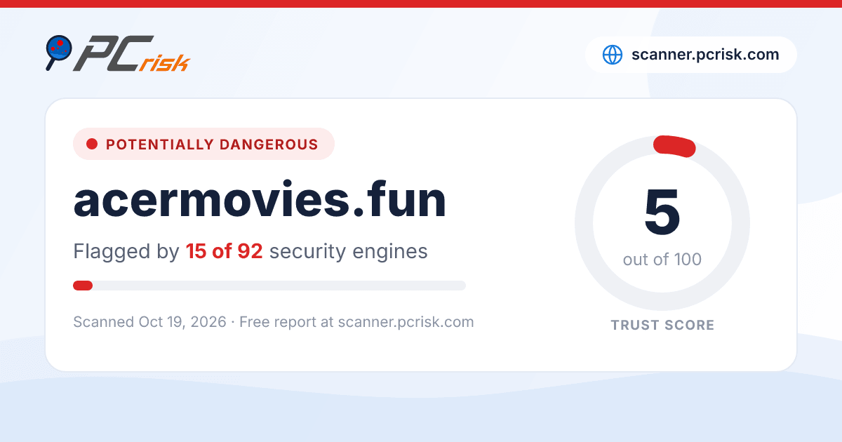 Is acermovies.fun Safe? Security Scan Report | PCrisk