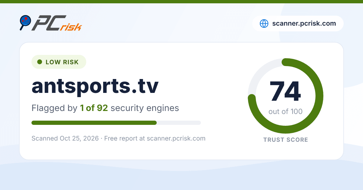 Is antsports.tv Safe? Security Scan Report | PCrisk