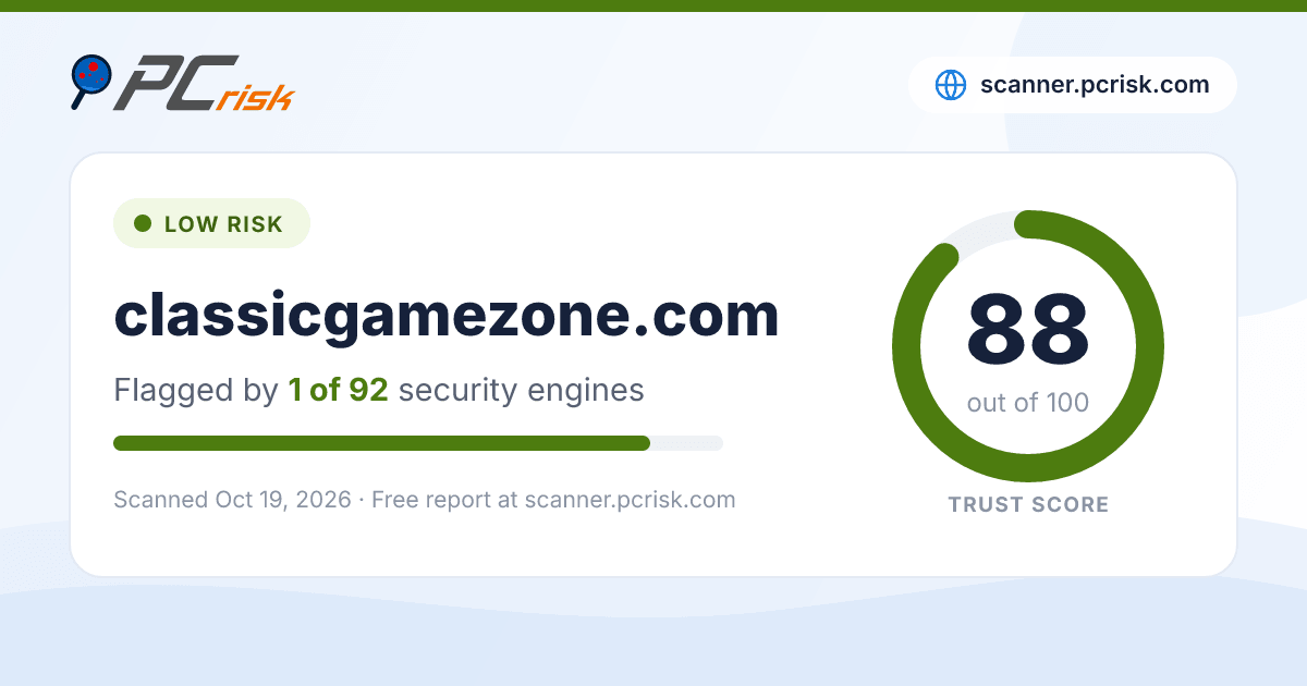 Is classicgamezone.com Safe? Security Scan Report | PCrisk