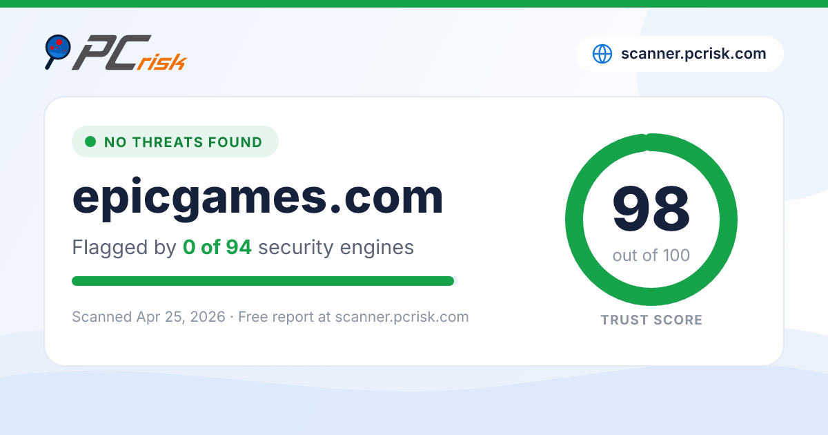 Epic Scan Is epicgames.com Safe? Security Scan Report | PCrisk