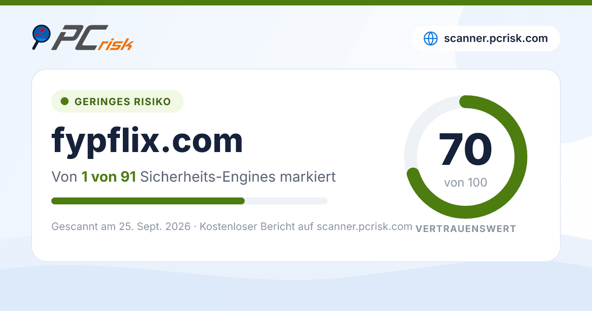 Ist fypflix.com sicher? Sicherheits-Scan-Bericht | PCrisk