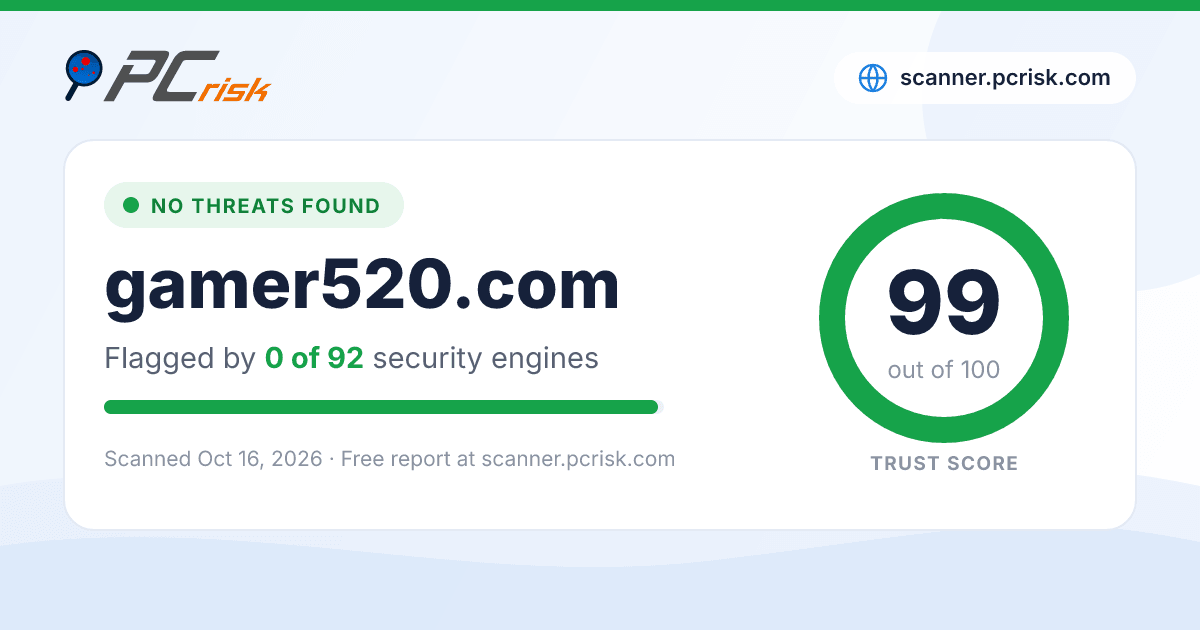 Is gamer520.com Safe? Security Scan Report | PCrisk
