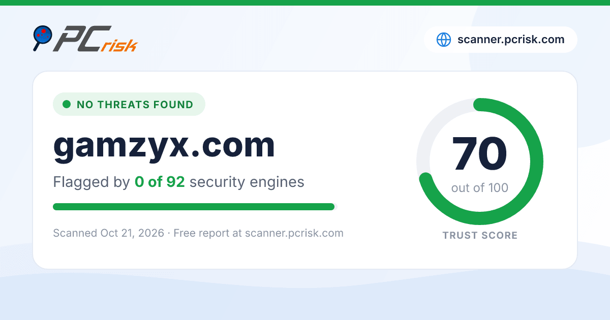 Is gamzyx.com Safe? Security Scan Report | PCrisk