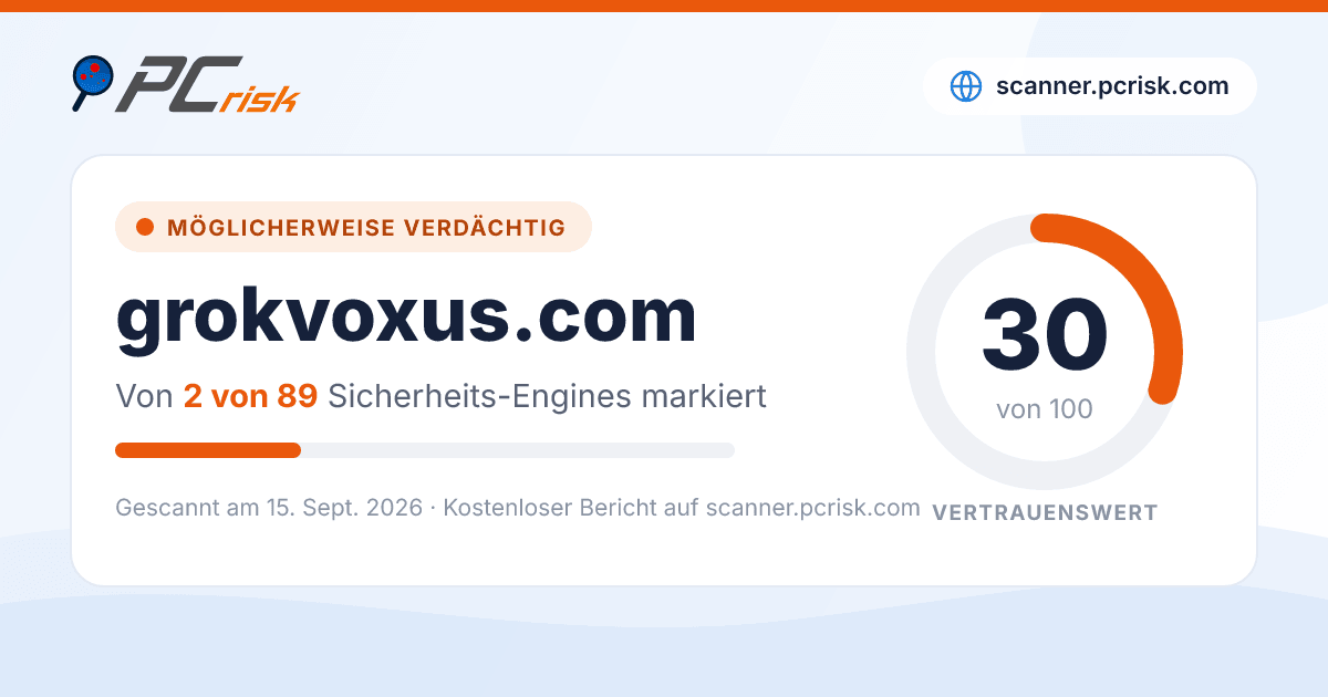 Ist grokvoxus.com sicher? Sicherheits-Scan-Bericht | PCrisk