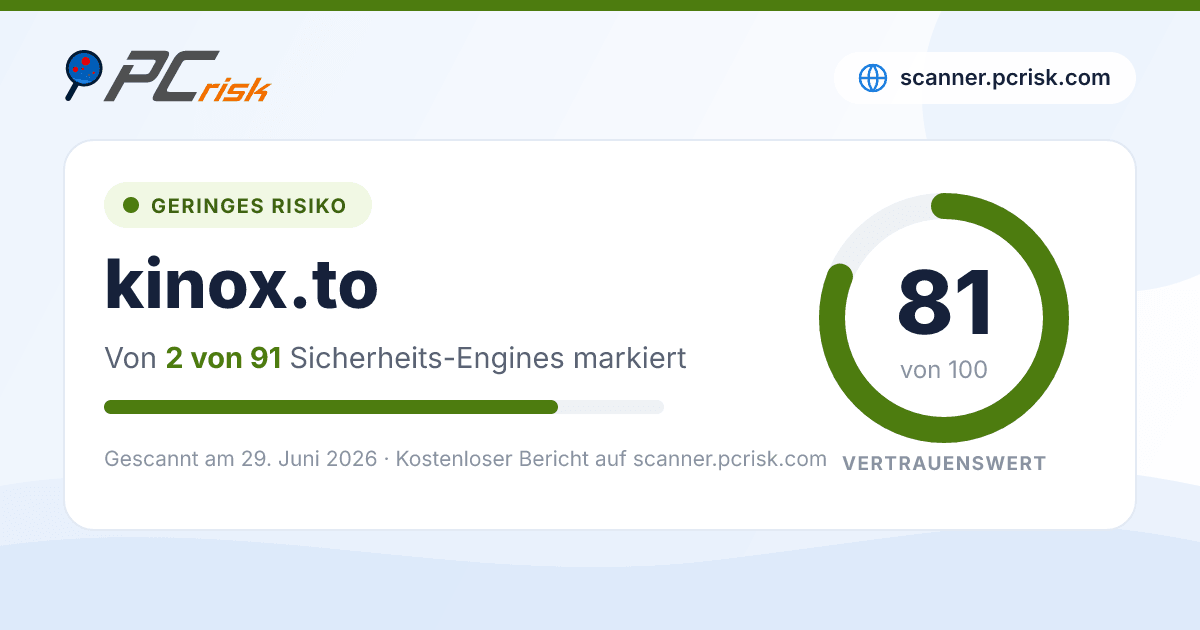 Ist kinox.to sicher? Sicherheits-Scan-Bericht | PCrisk