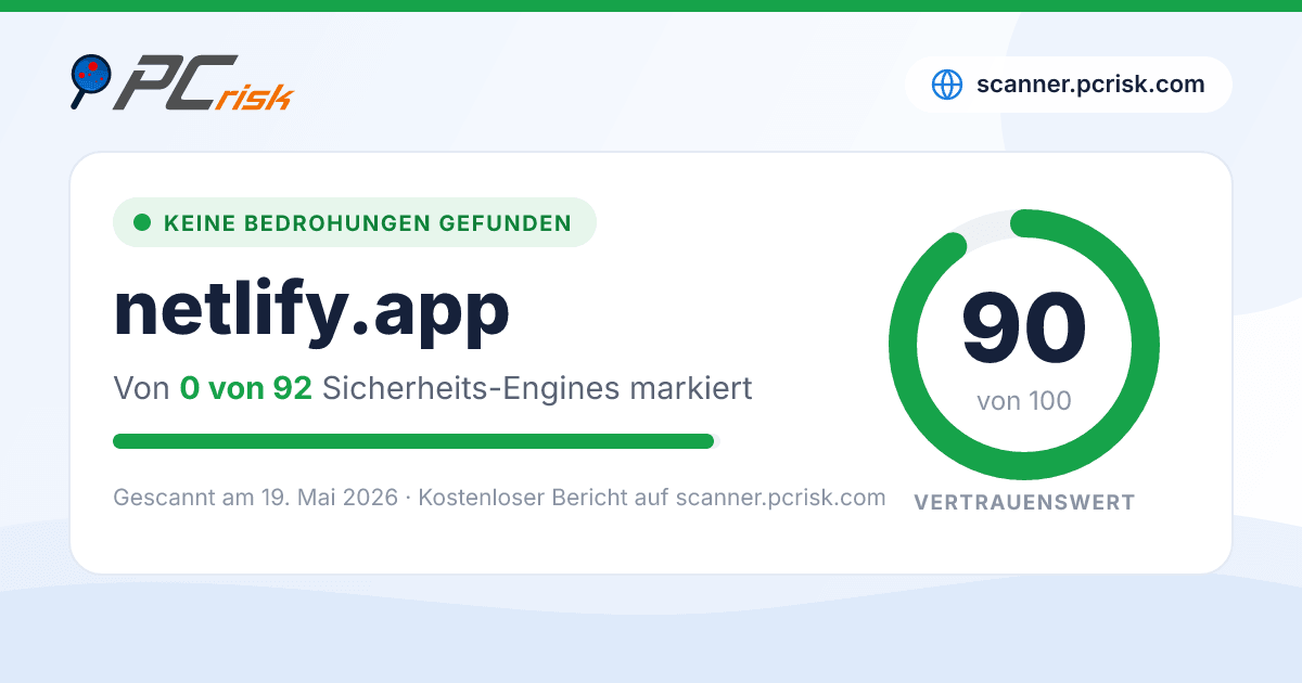 Ist netlify.app sicher? Sicherheits-Scan-Bericht | PCrisk