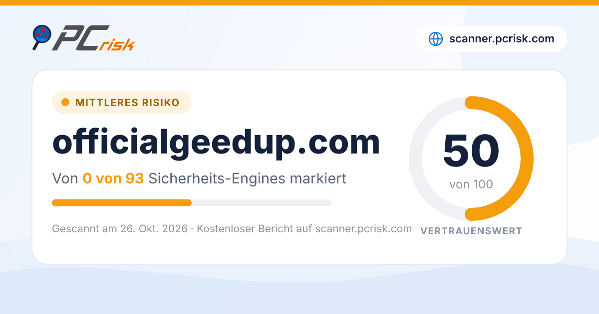 Ist officialgeedup.com sicher? Sicherheits-Scan-Bericht | PCrisk
