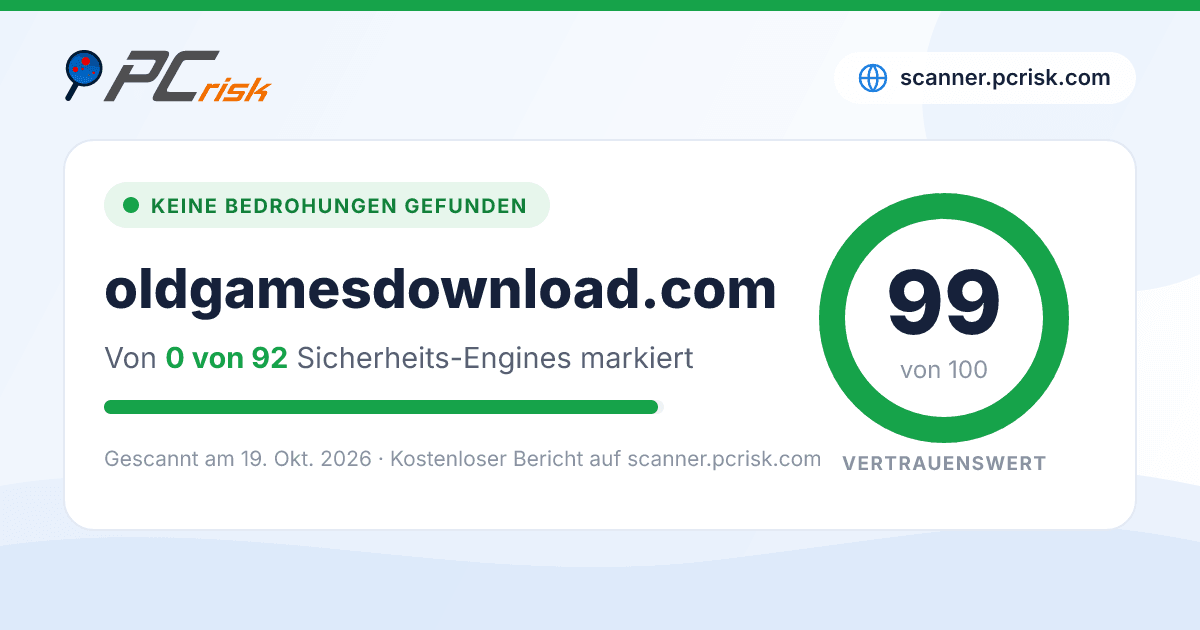 Ist oldgamesdownload.com sicher? Sicherheits-Scan-Bericht | PCrisk