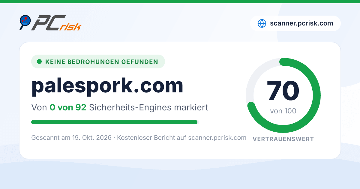 Ist palespork.com sicher? Sicherheits-Scan-Bericht | PCrisk