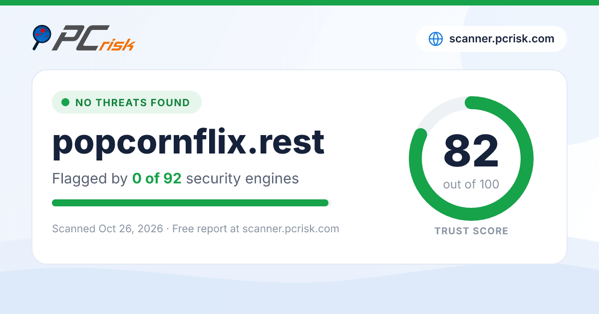 Is popcornflix.rest Safe? Security Scan Report | PCrisk