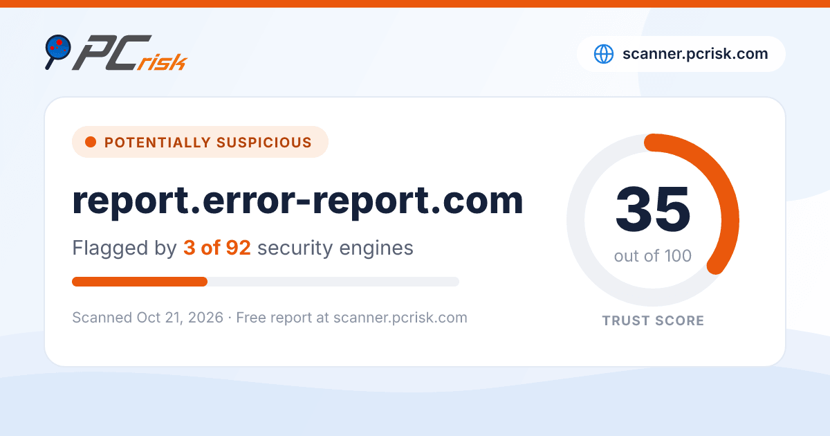 Corrected Report Form Is report.error-report.com Safe? Security Scan Report | PCrisk