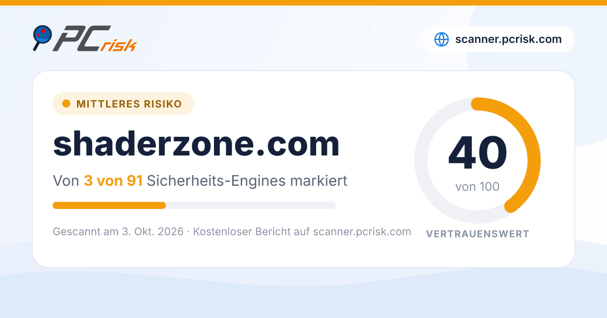 Ist shaderzone.com sicher? Sicherheits-Scan-Bericht | PCrisk