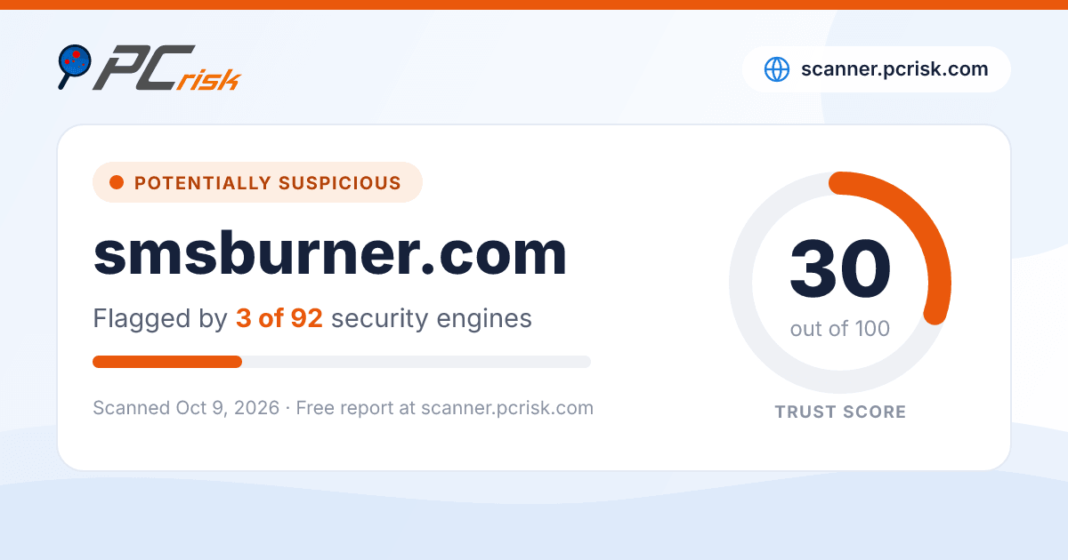 Is smsburner.com Safe? Security Scan Report | PCrisk