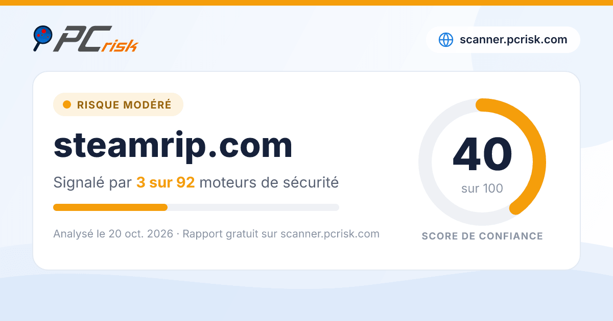steamrip.com est-il sûr ? Rapport d’analyse de sécurité | PCrisk