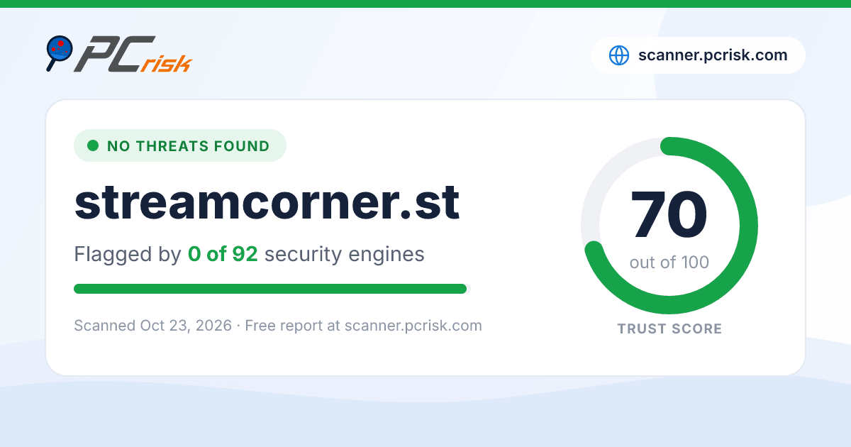 Is streamcorner.st Safe? Security Scan Report | PCrisk