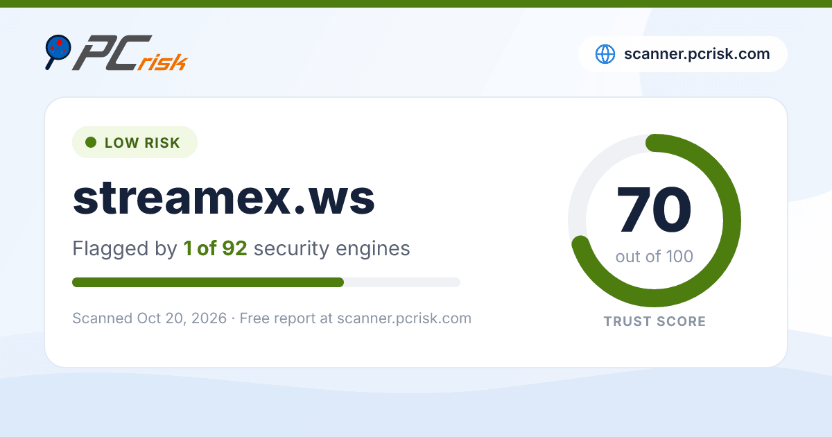Is streamex.ws Safe? Security Scan Report | PCrisk