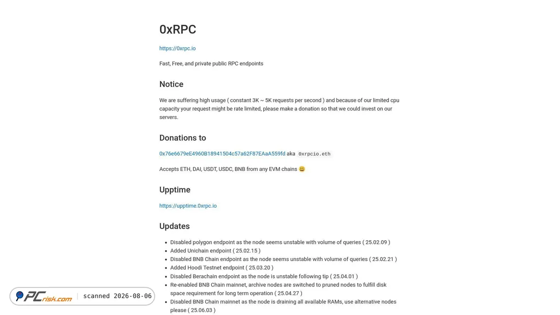 Screenshot von 0xrpc.io