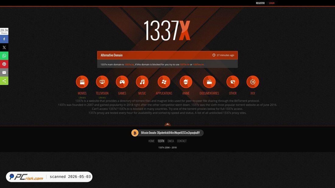 Screenshot of 1337x.tw