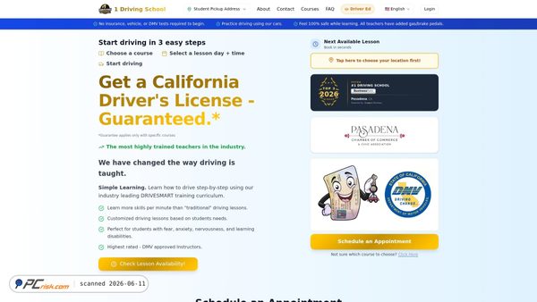 1drivingschool.com screenshot