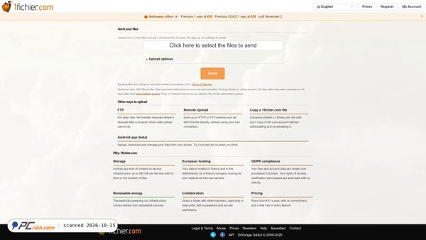 Screenshot van 1fichier.com