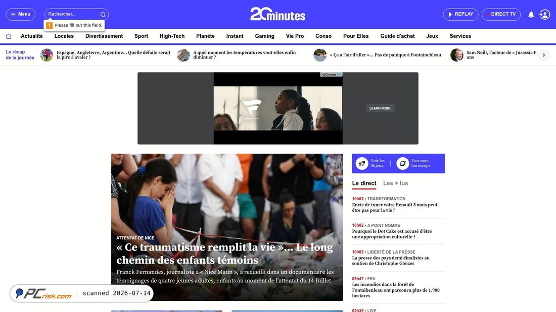 Screenshot of 20minutes.fr