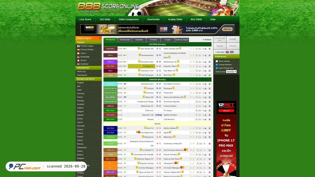 Captura de ecrã de 888scoreonline.net