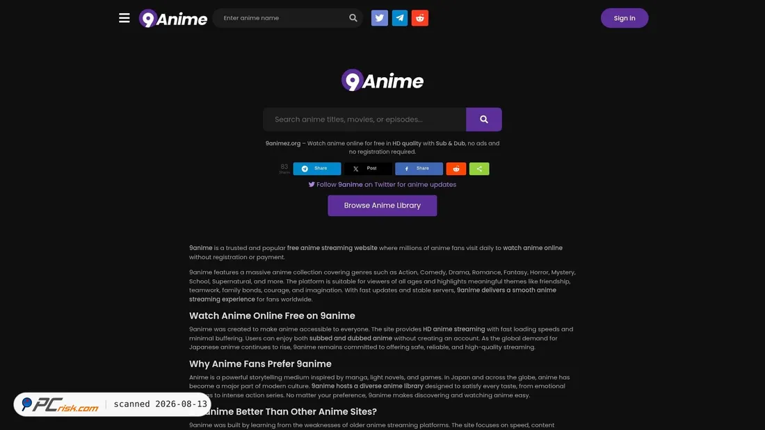 Screenshot of 9animez.org
