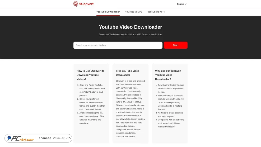 Screenshot of 9convert.org