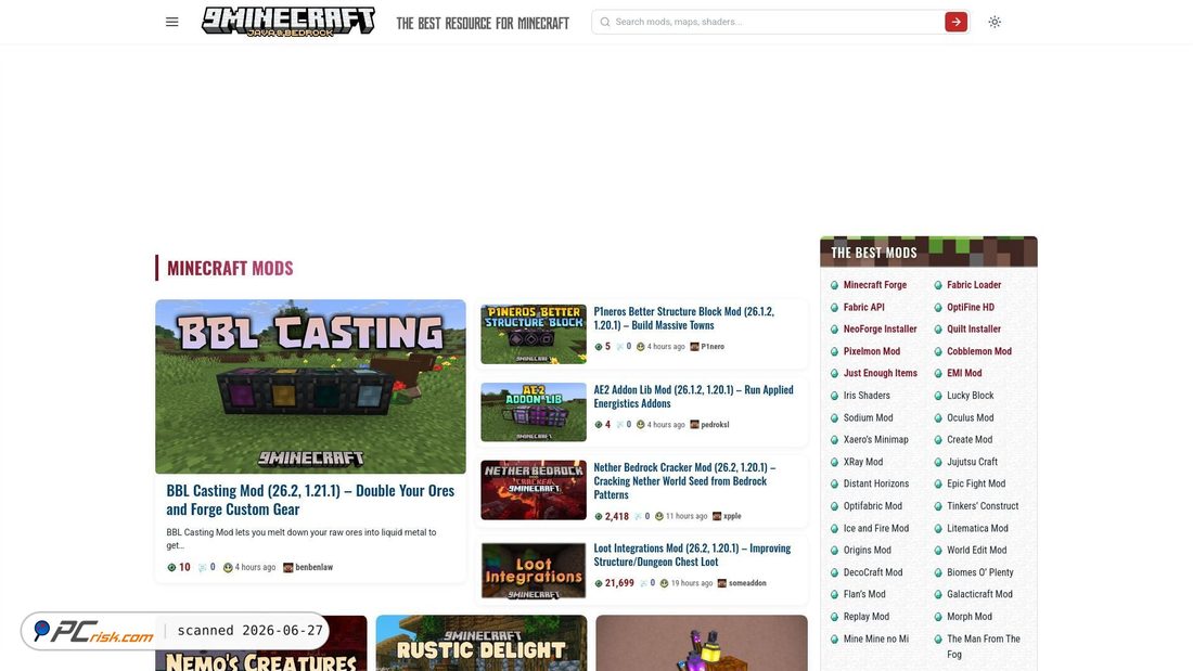 Screenshot of 9minecraft.net