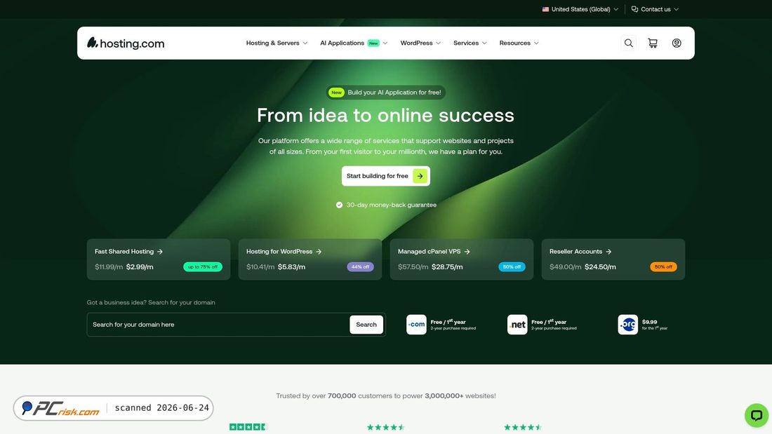 Screenshot di a2hosting.com