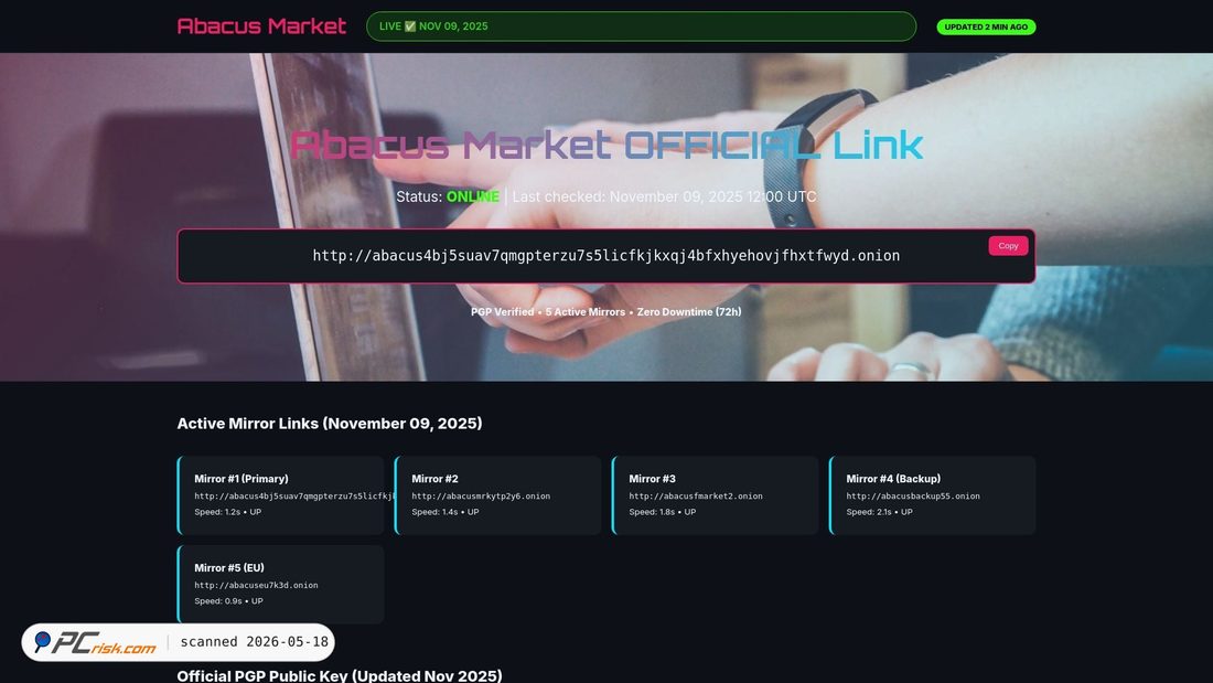 Screenshot of abacusdarknet.to