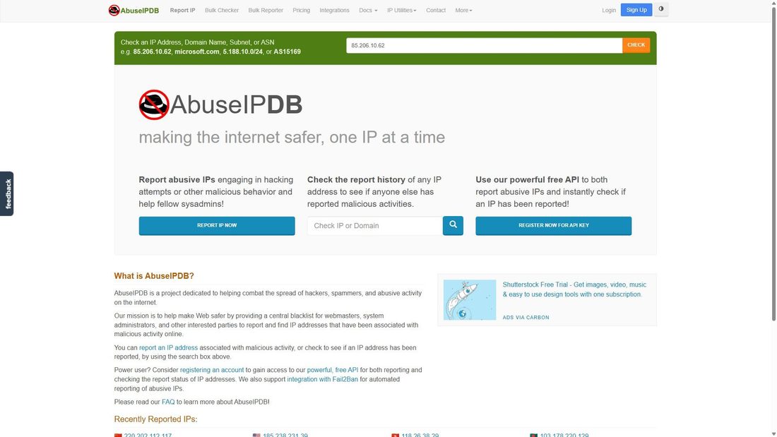 Screenshot von abuseipdb.com