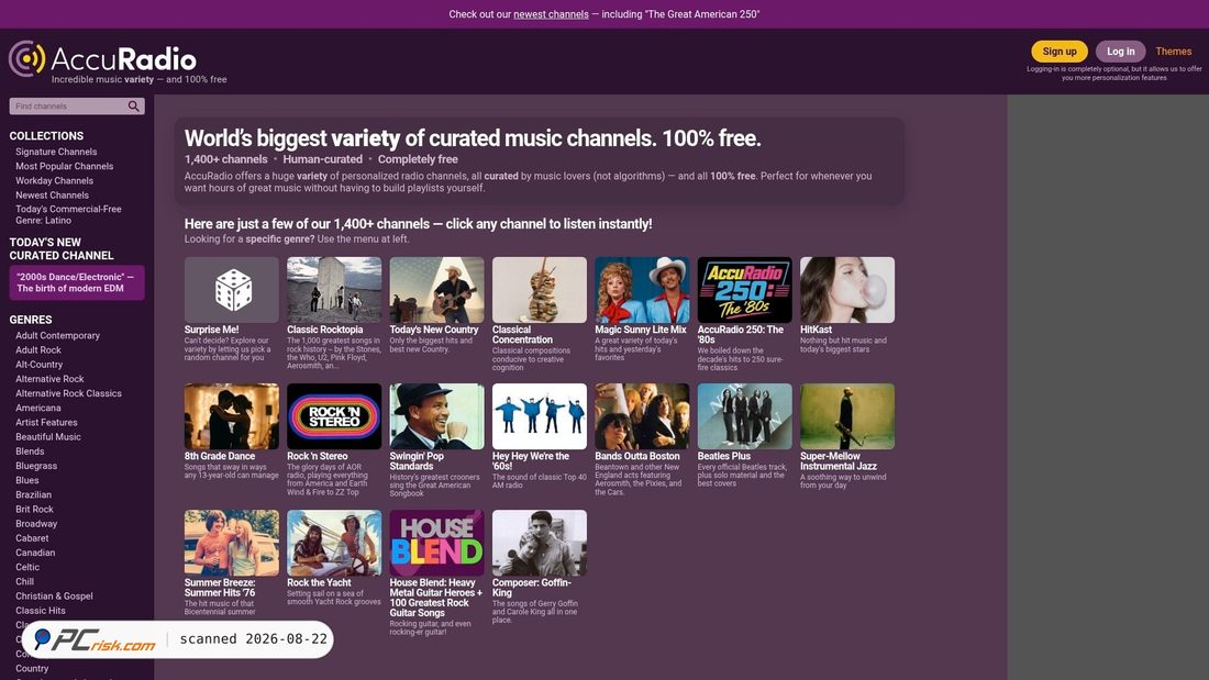 Screenshot von accuradio.com