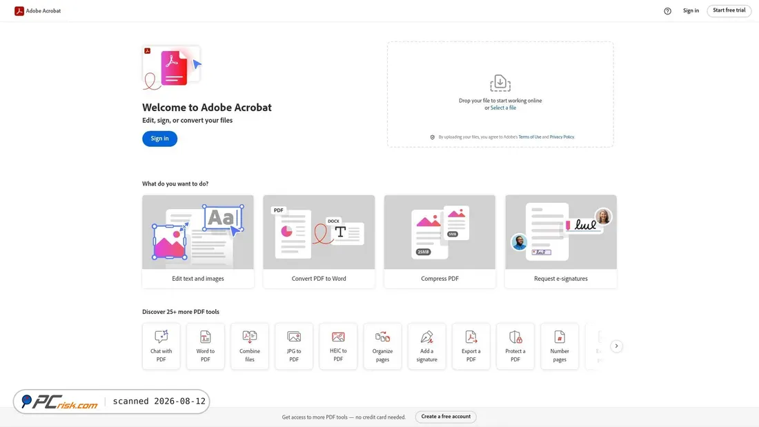 Screenshot di acrobat.adobe.com