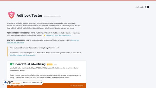 Screenshot di adblock-tester.com