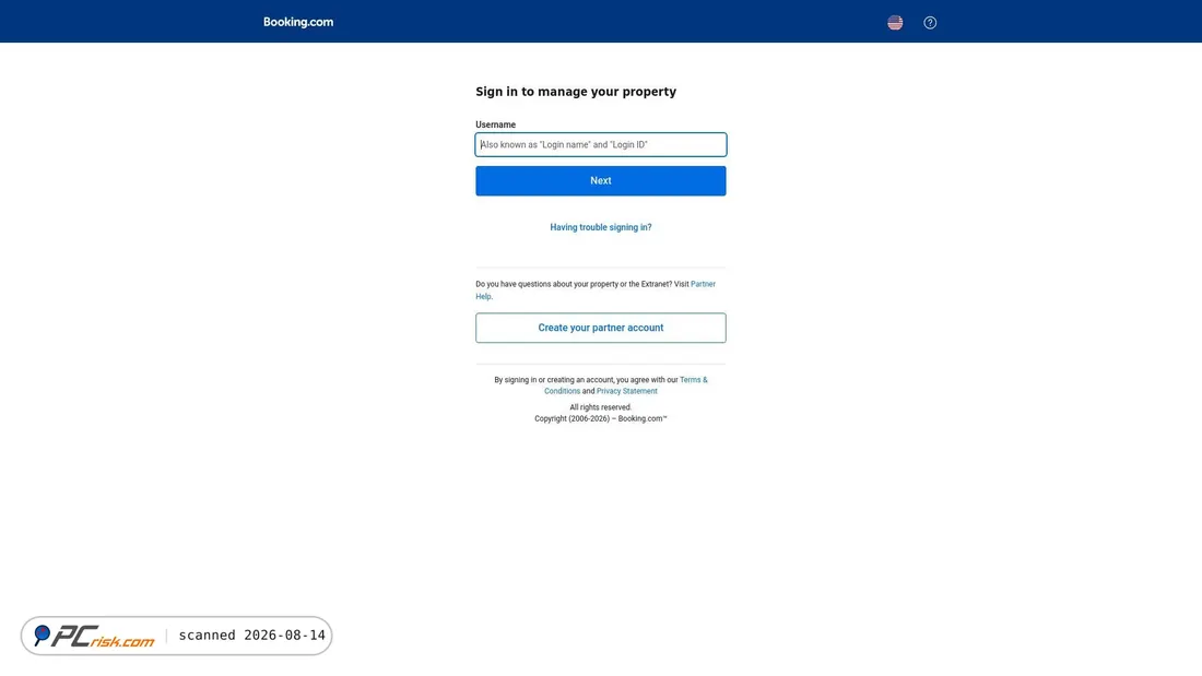 Screenshot of admin.booking.com
