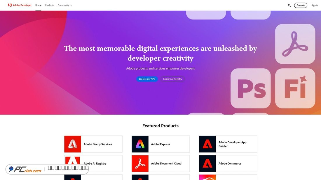 Screenshot di adobe.io