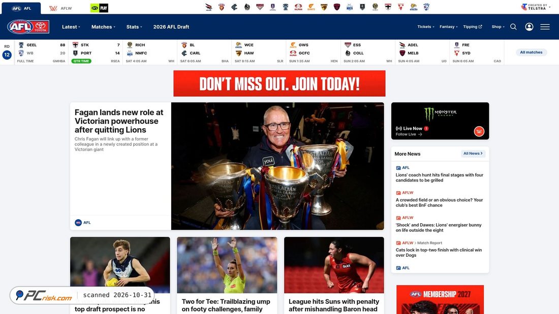 Screenshot of afl.com.au