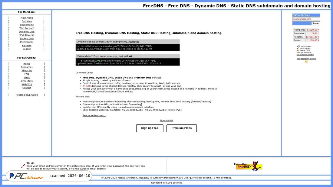 Screenshot of afraid.org