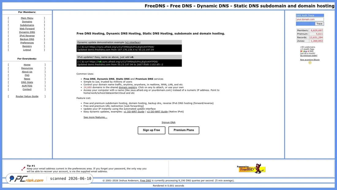 Screenshot of afraid.org