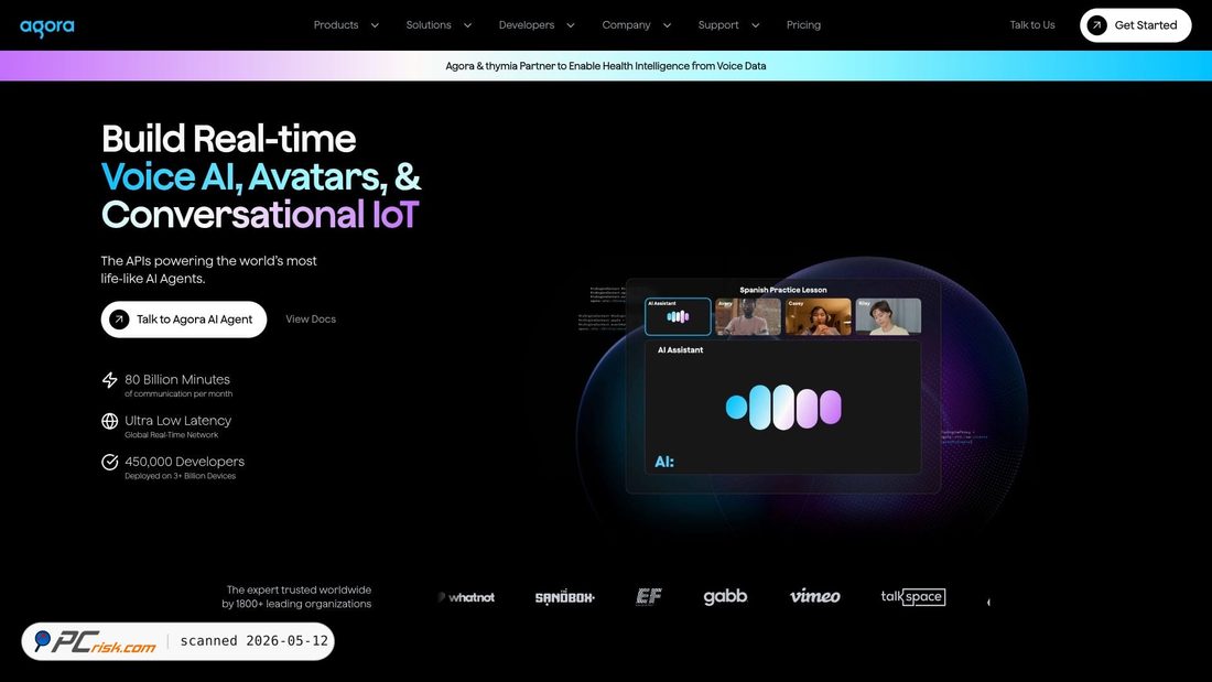 Screenshot of agora.io
