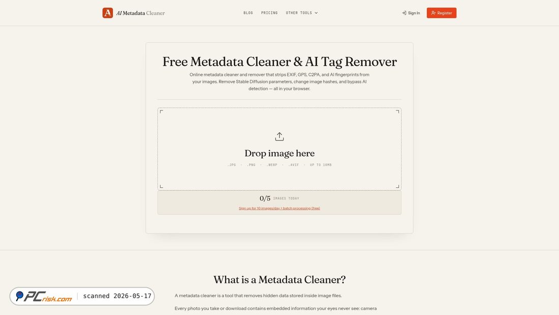 Screenshot of aimetadatacleaner.com