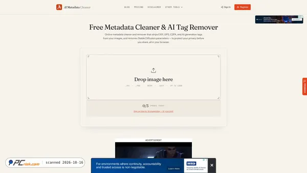 aimetadatacleaner.com Screenshot