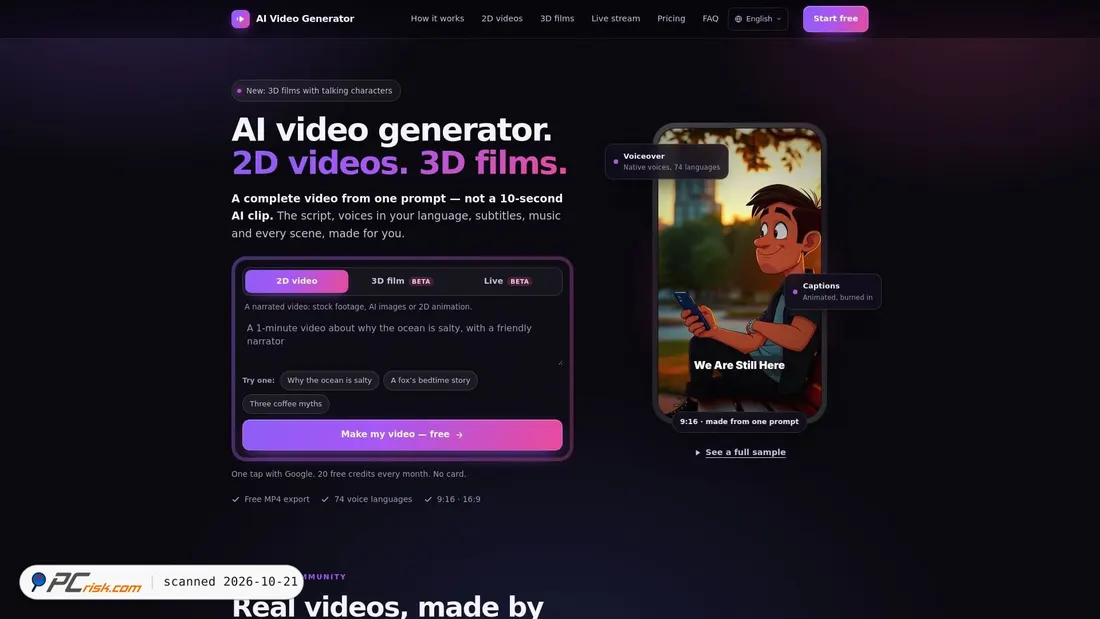 Screenshot of aivideogenerator.cc