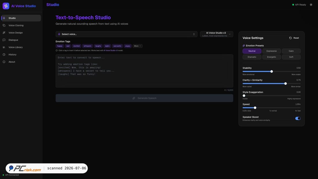 Screenshot of aivoicestudio.cloud