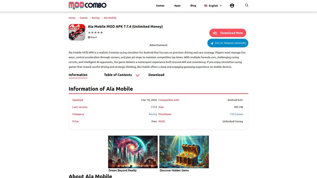 Screenshot di ala-mobile.modcombo.com