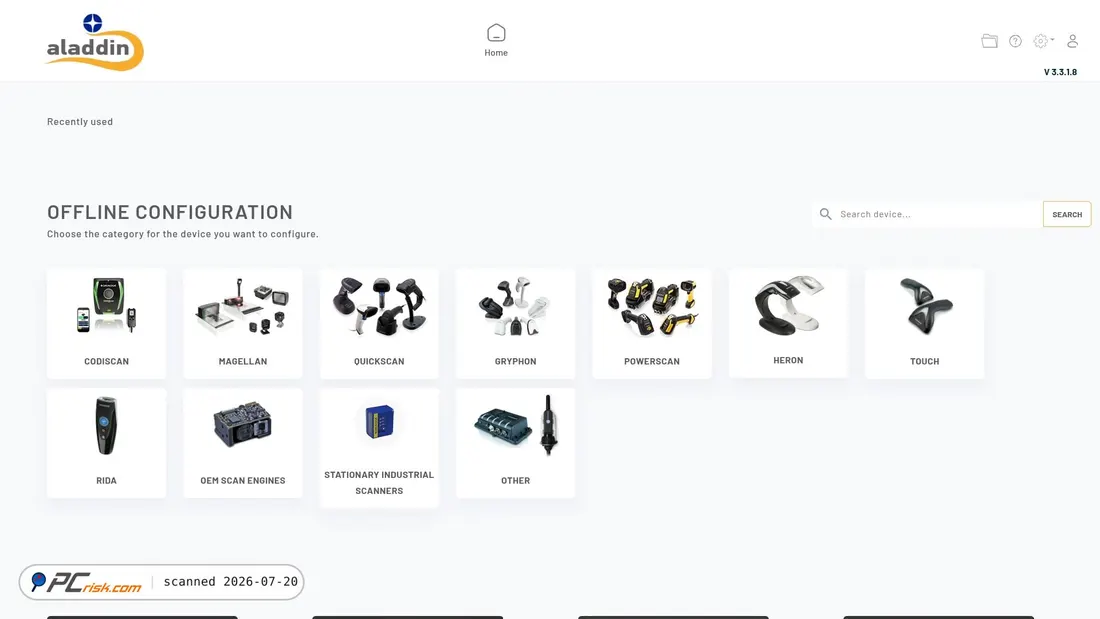 Screenshot of aladdin.datalogic.com