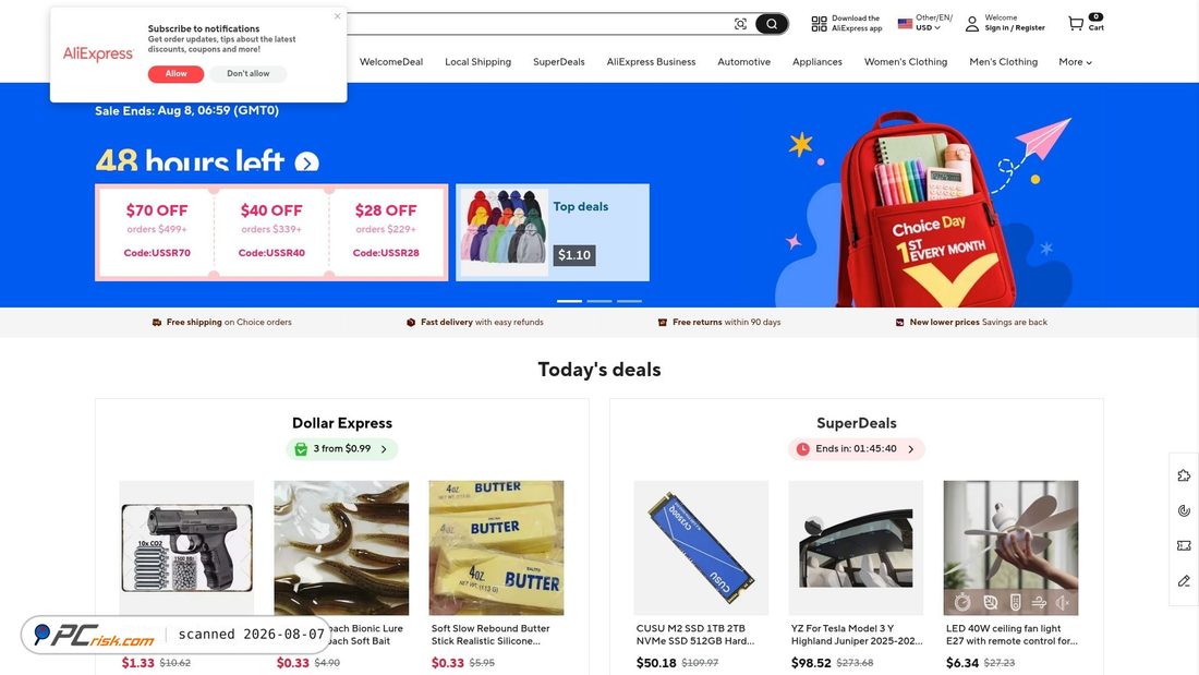 Screenshot of aliexpress.us