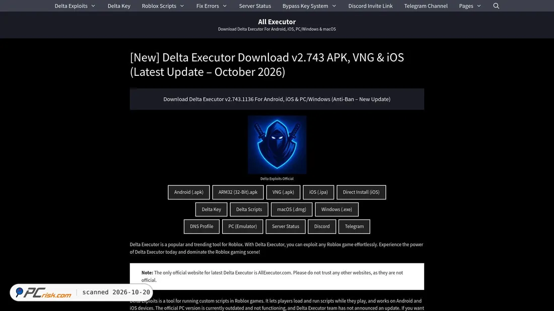 Screenshot di allexecutor.com