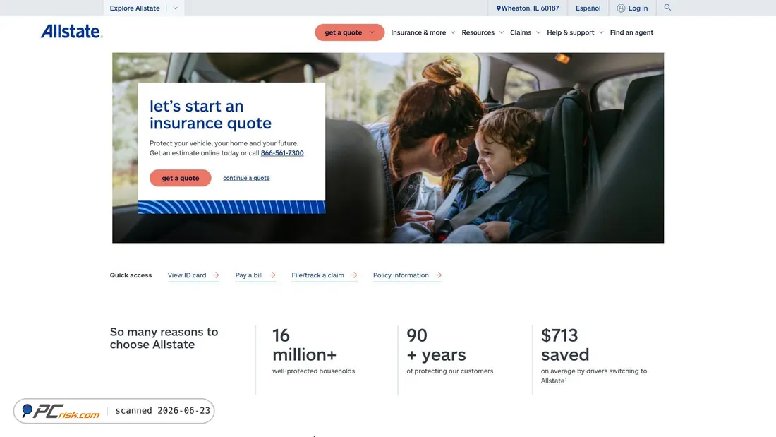 Captura de pantalla de allstate.com
